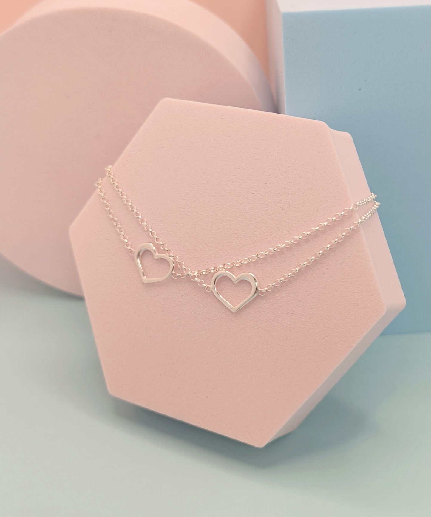 Double Heart Bracelet – 925 Sterling Silver Minimal Chain