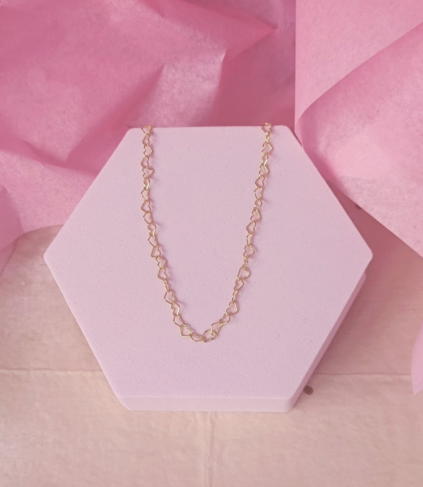 Heart Link Chain Necklace – Sterling Silver (Gold or Silver Finish)