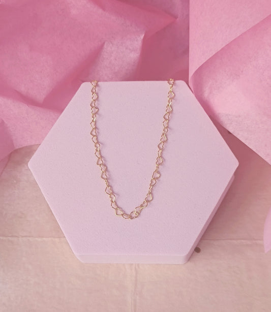 Heart Link Chain Necklace – Sterling Silver (Gold or Silver Finish)
