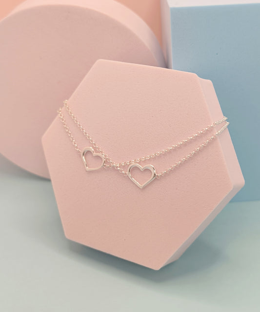 Double Heart Bracelet – 925 Sterling Silver Minimal Chain