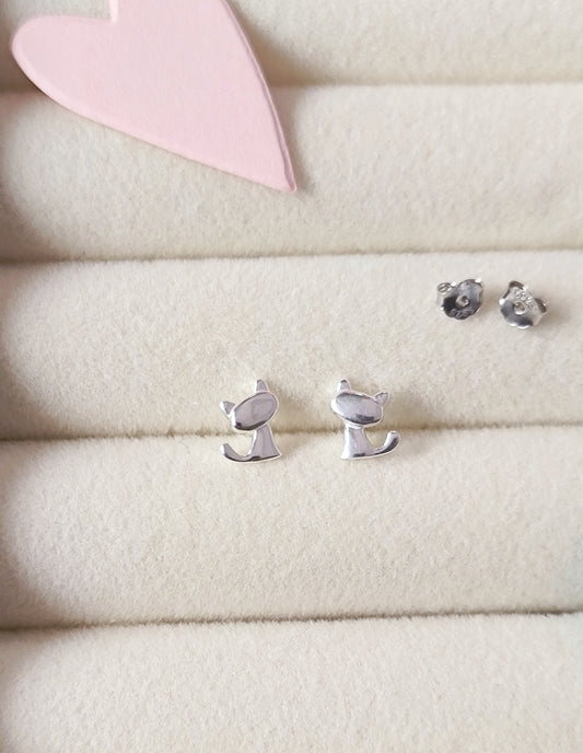 Sterling Silver Cat Stud Earrings