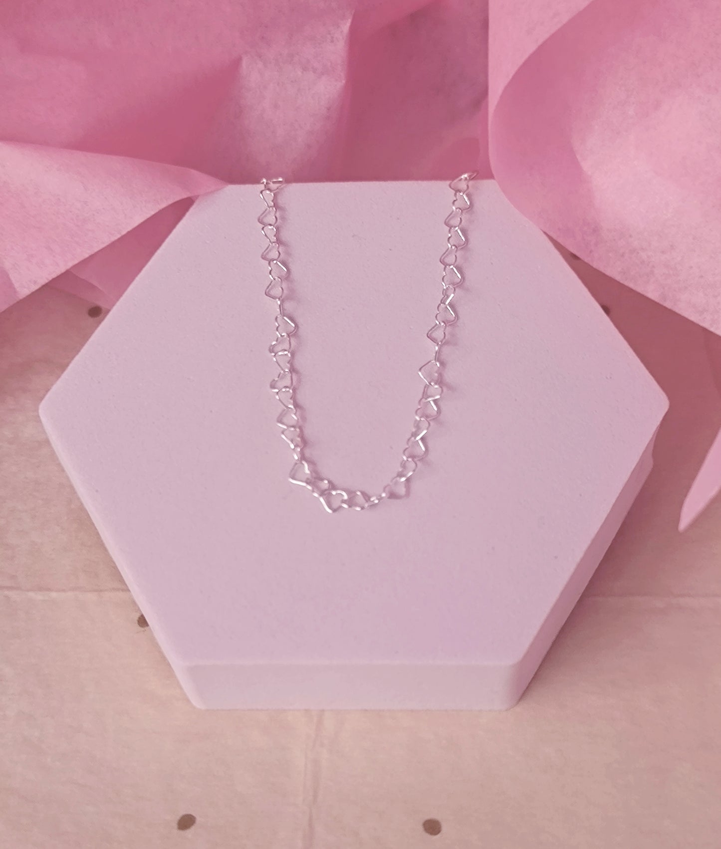 Heart Link Chain Necklace – Sterling Silver (Gold or Silver Finish)