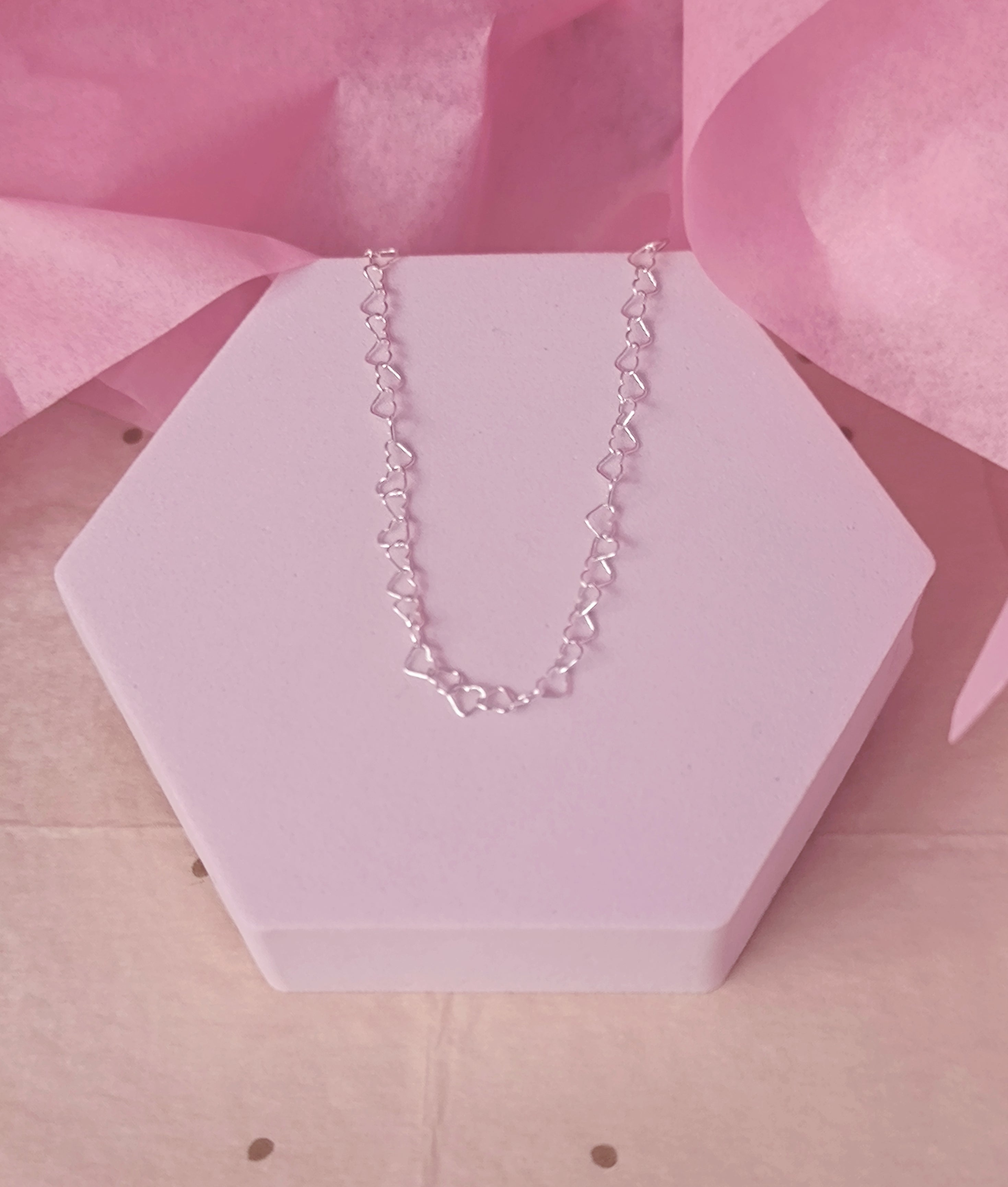 Heart Link Chain Necklace – 925 Sterling Silver. L003