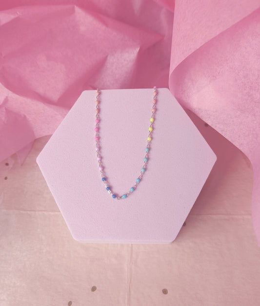 Pastel Beaded Jewellery – Necklace & Bracelet Set in Rainbow & Soft Pink
