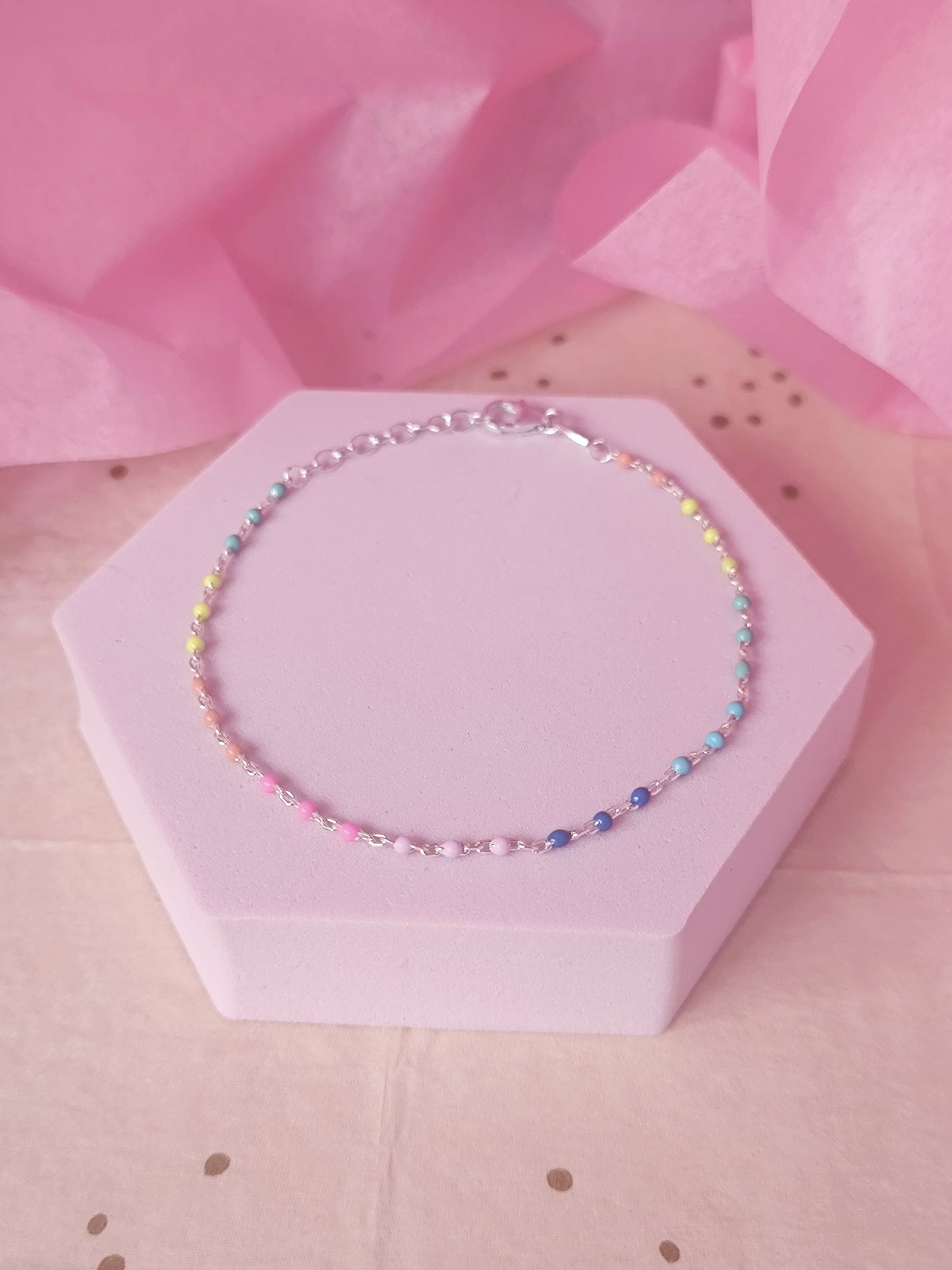 Pastel Beaded Jewellery – Necklace & Bracelet Set in Rainbow & Soft Pink