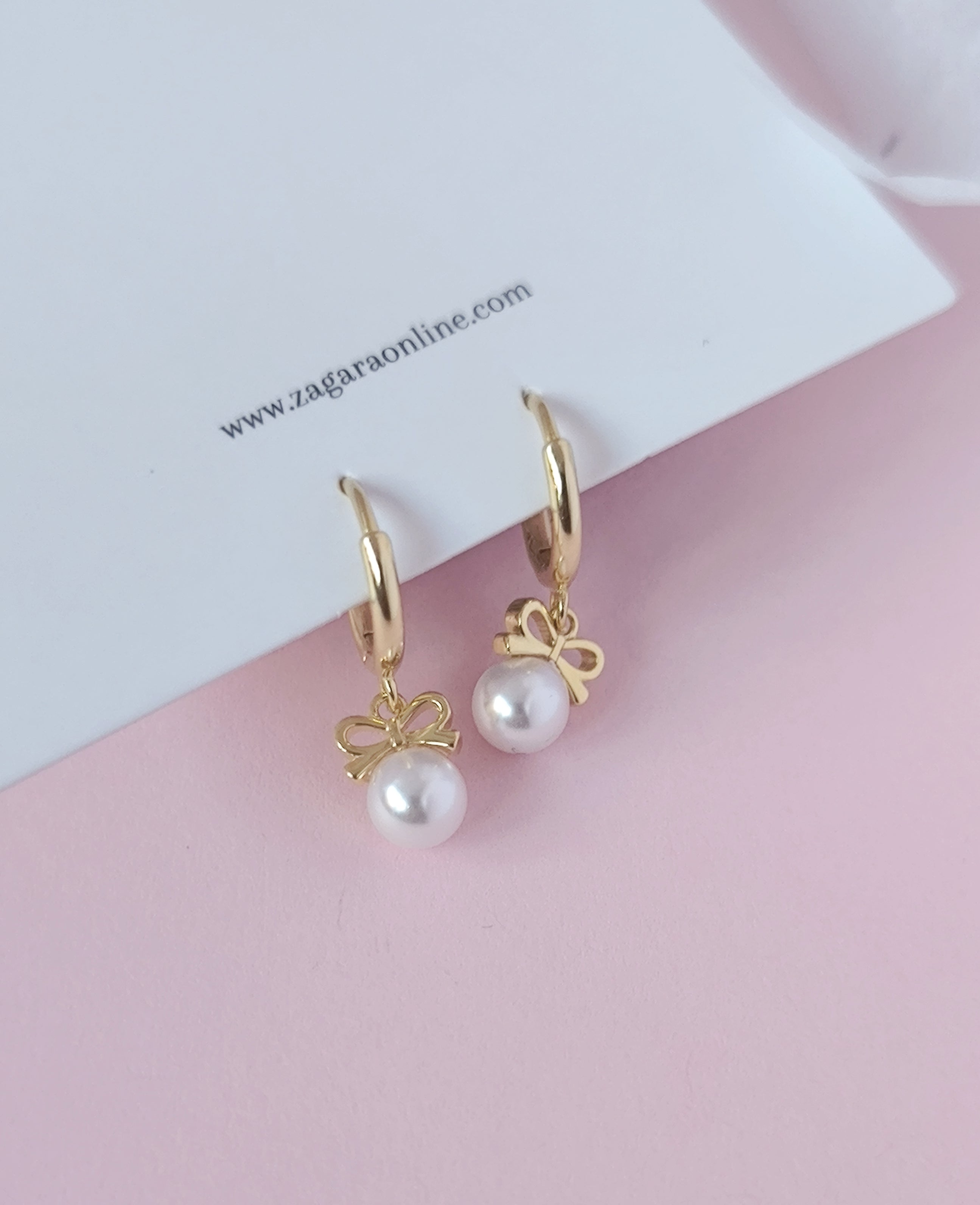Bow Pearl Hoop Earrings – Gold Plated 925 Sterling Silver