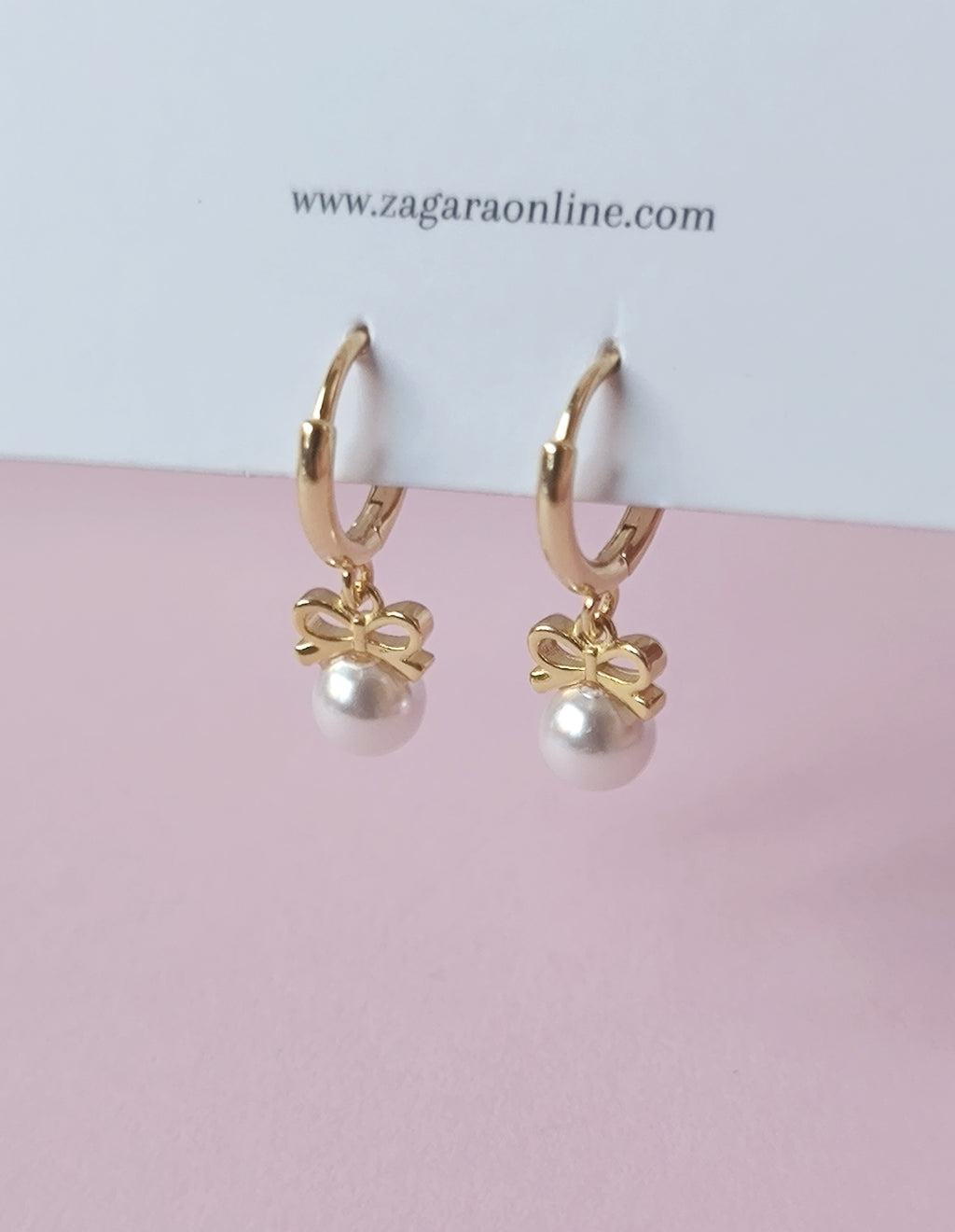 Bow Pearl Hoop Earrings – Gold Plated 925 Sterling Silver