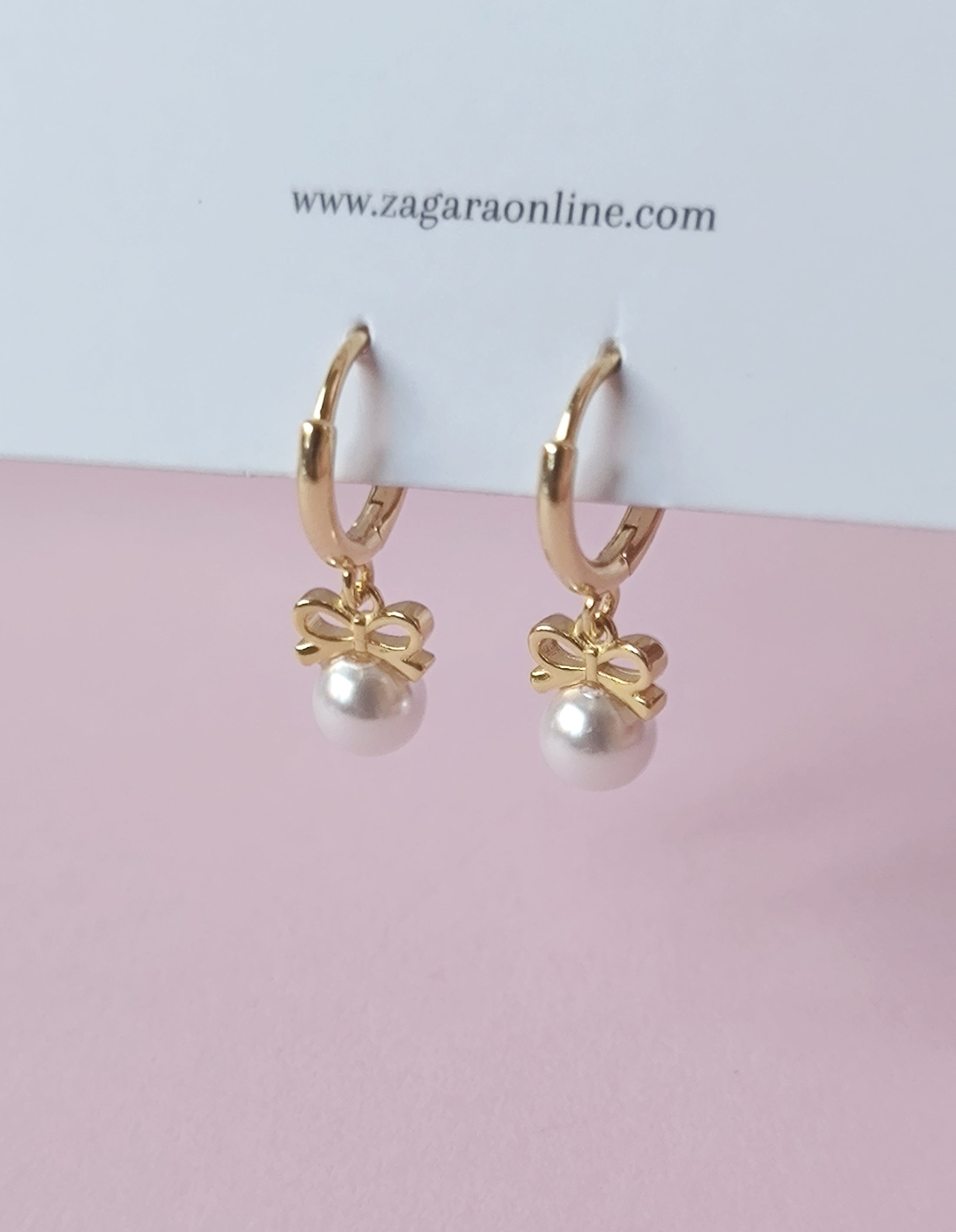 Bow Pearl Hoop Earrings – Gold Plated 925 Sterling Silver