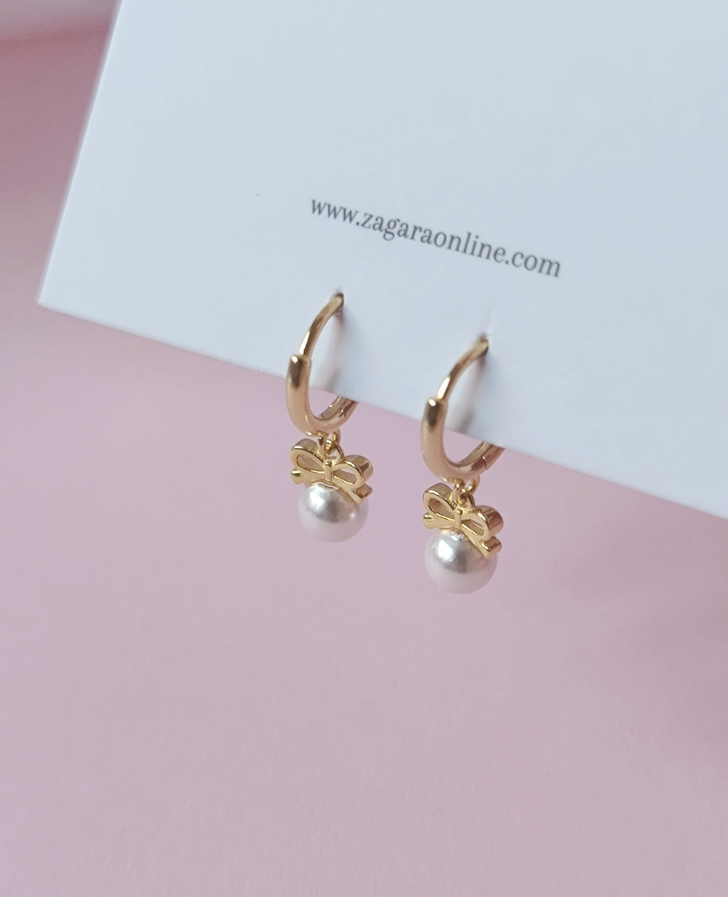 Bow Pearl Hoop Earrings – Gold Plated 925 Sterling Silver