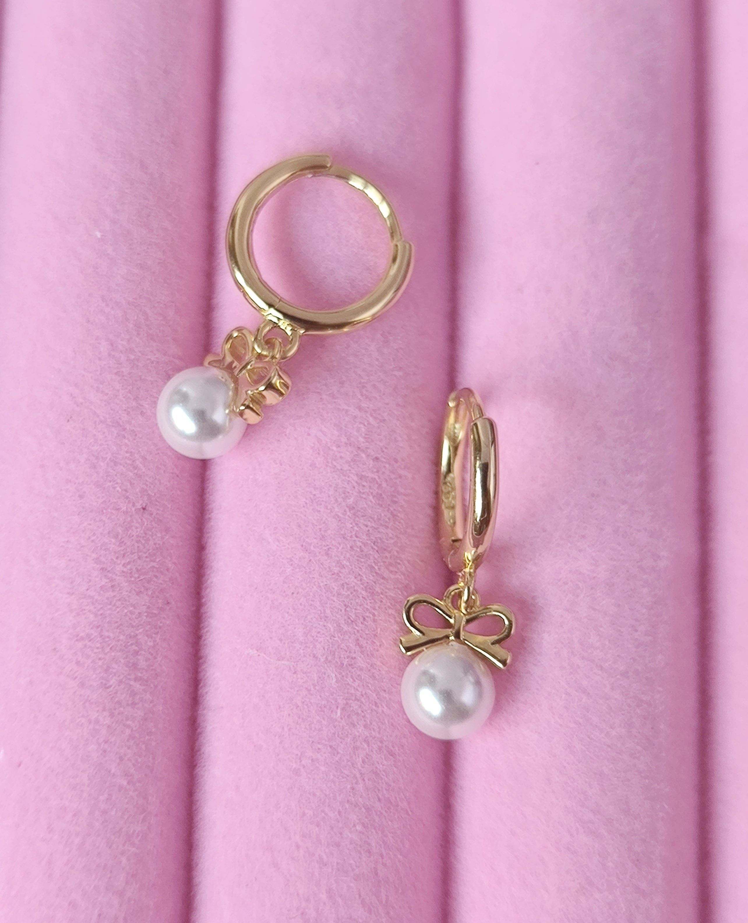 Bow Pearl Hoop Earrings – Gold Plated 925 Sterling Silver