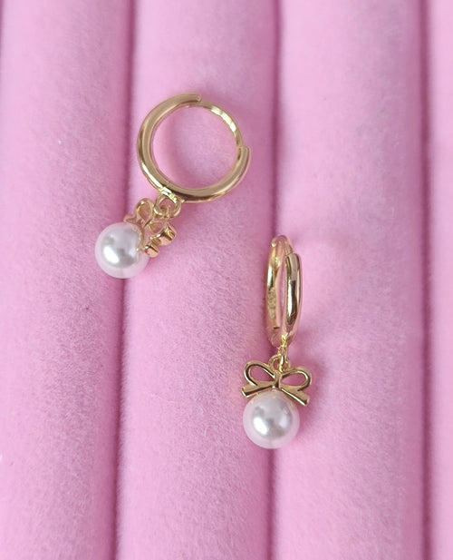 Bow Pearl Hoop Earrings – Gold Plated 925 Sterling Silver