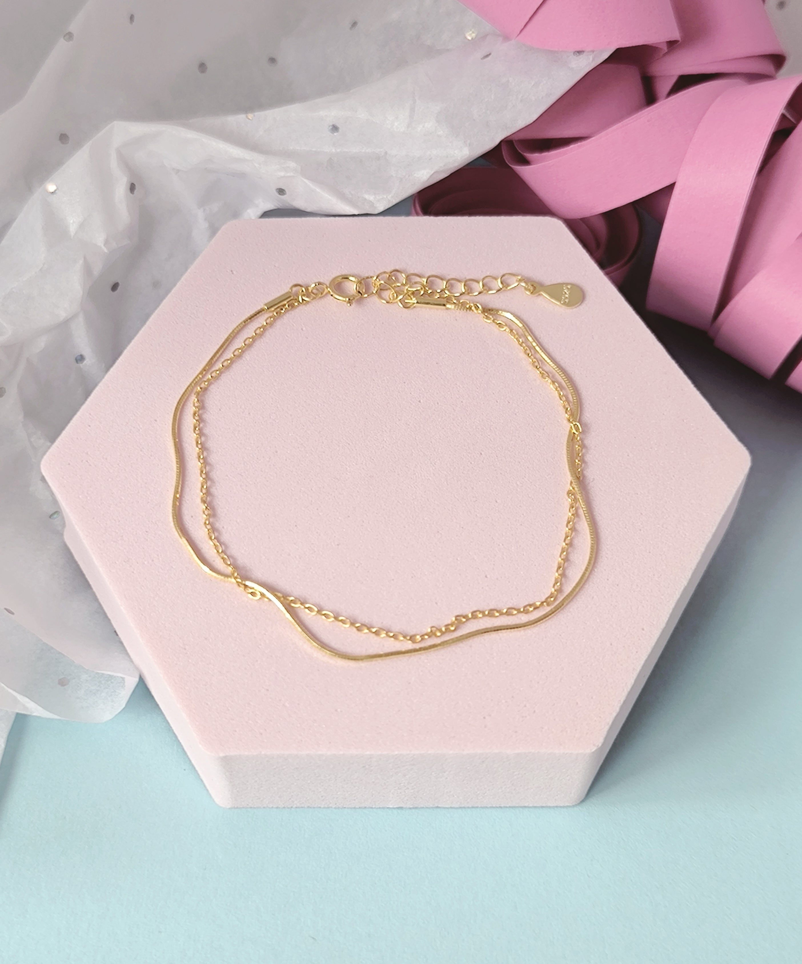 Gold Plated Sterling Silver Double Chain Bracelet. M010