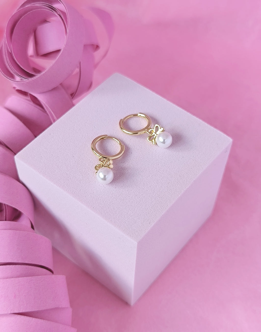 Bow Pearl Hoop Earrings – Gold Plated 925 Sterling Silver