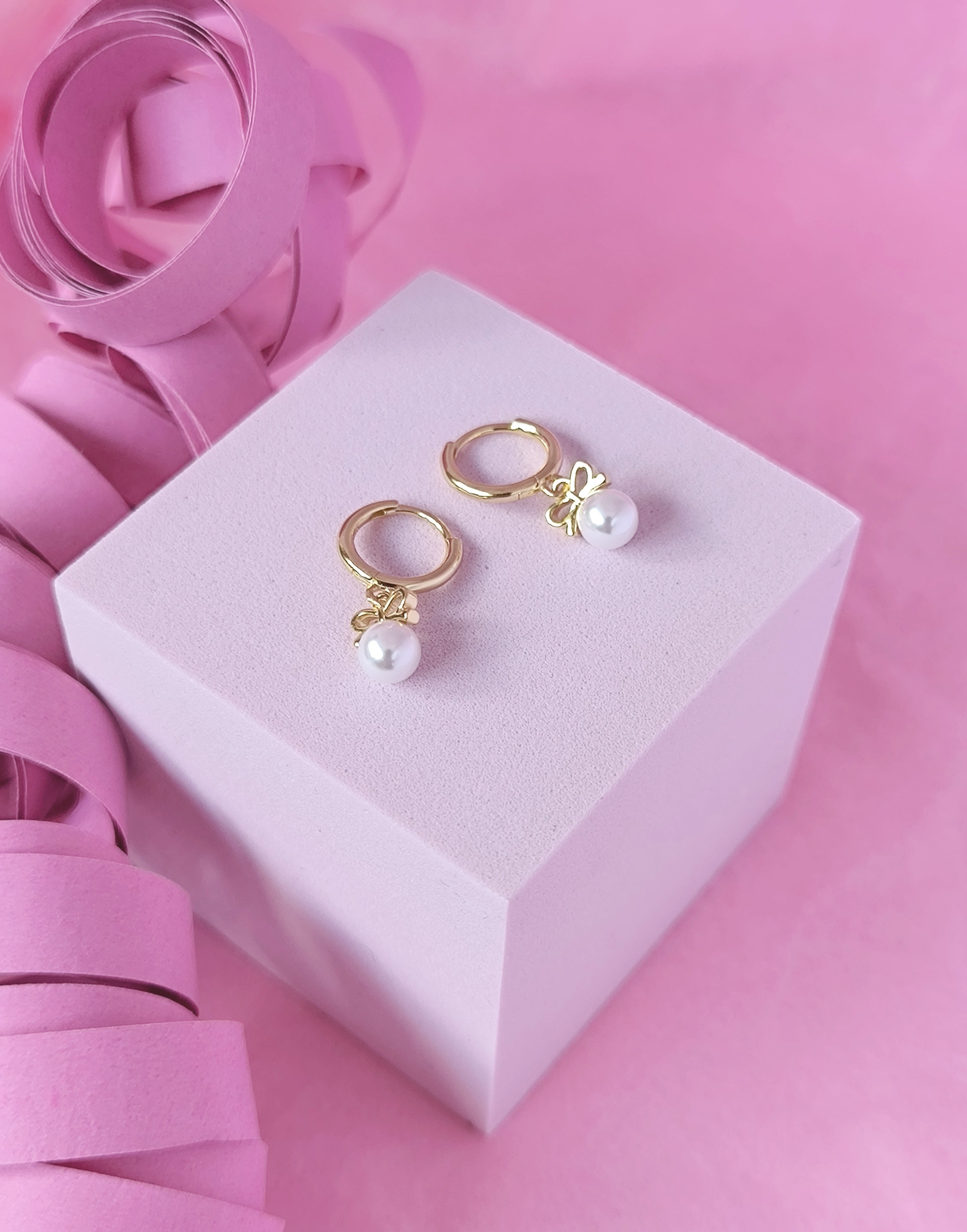 Bow Pearl Hoop Earrings – Gold Plated 925 Sterling Silver
